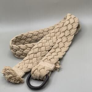 Vintage Abercrombie & Fitch Braided Rope Belt Tan Fringe D-Ring 2” Wide